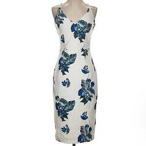 NWT HM Women white and blue floral Pencil Tank Vneck Dress
